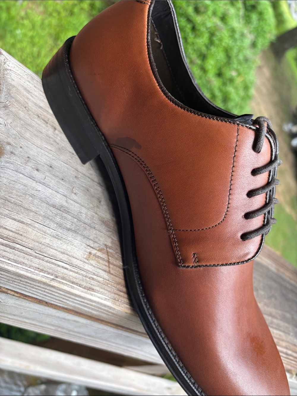 The Black Tux | Men's Tan Leather Derby Shoes — Classic Lace-Up Dress Oxfords - Picture 2 of 10